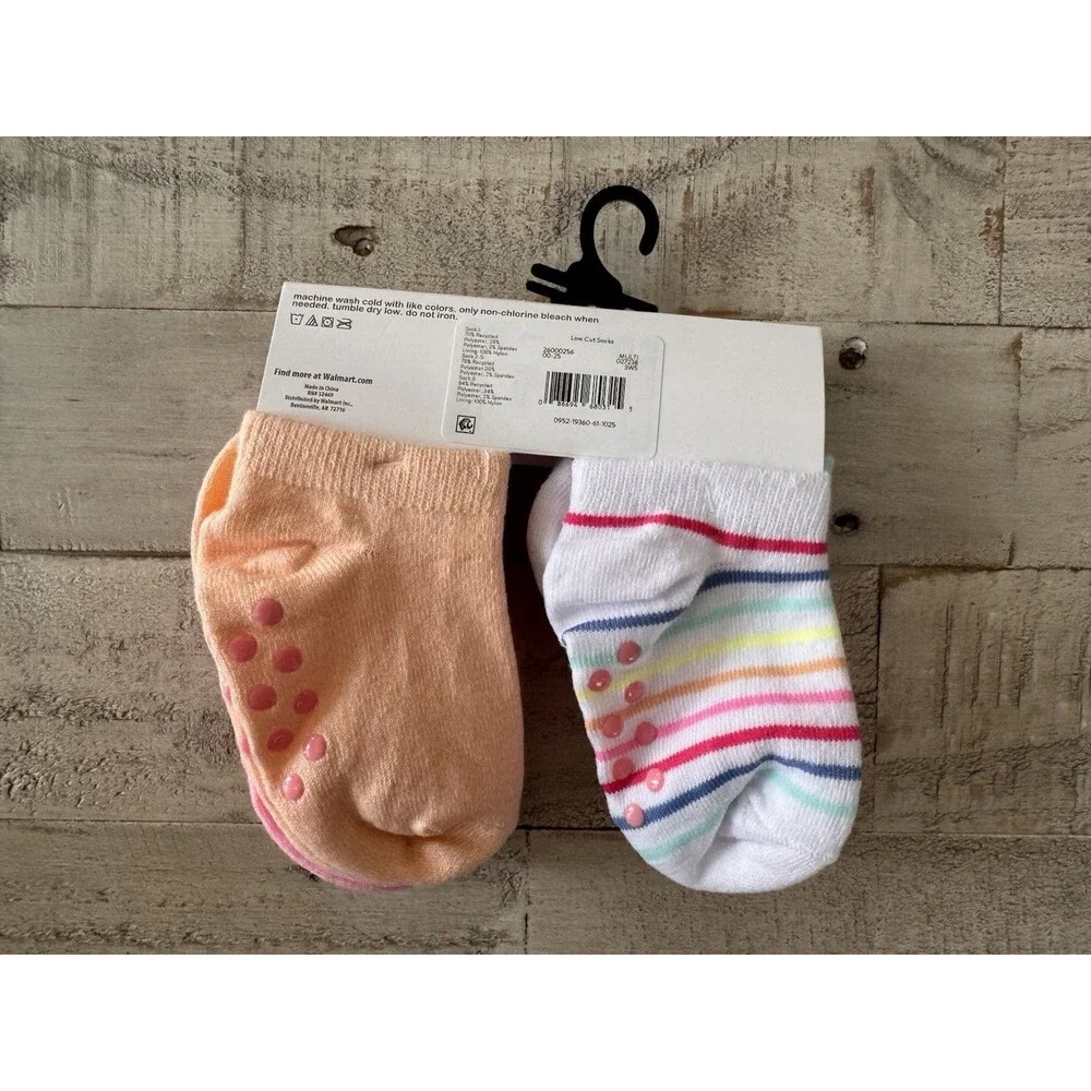 Wonder Nation Toddler Low Cut Socks 6 Pair Multicolor Non-Slip 18-36M Multipack